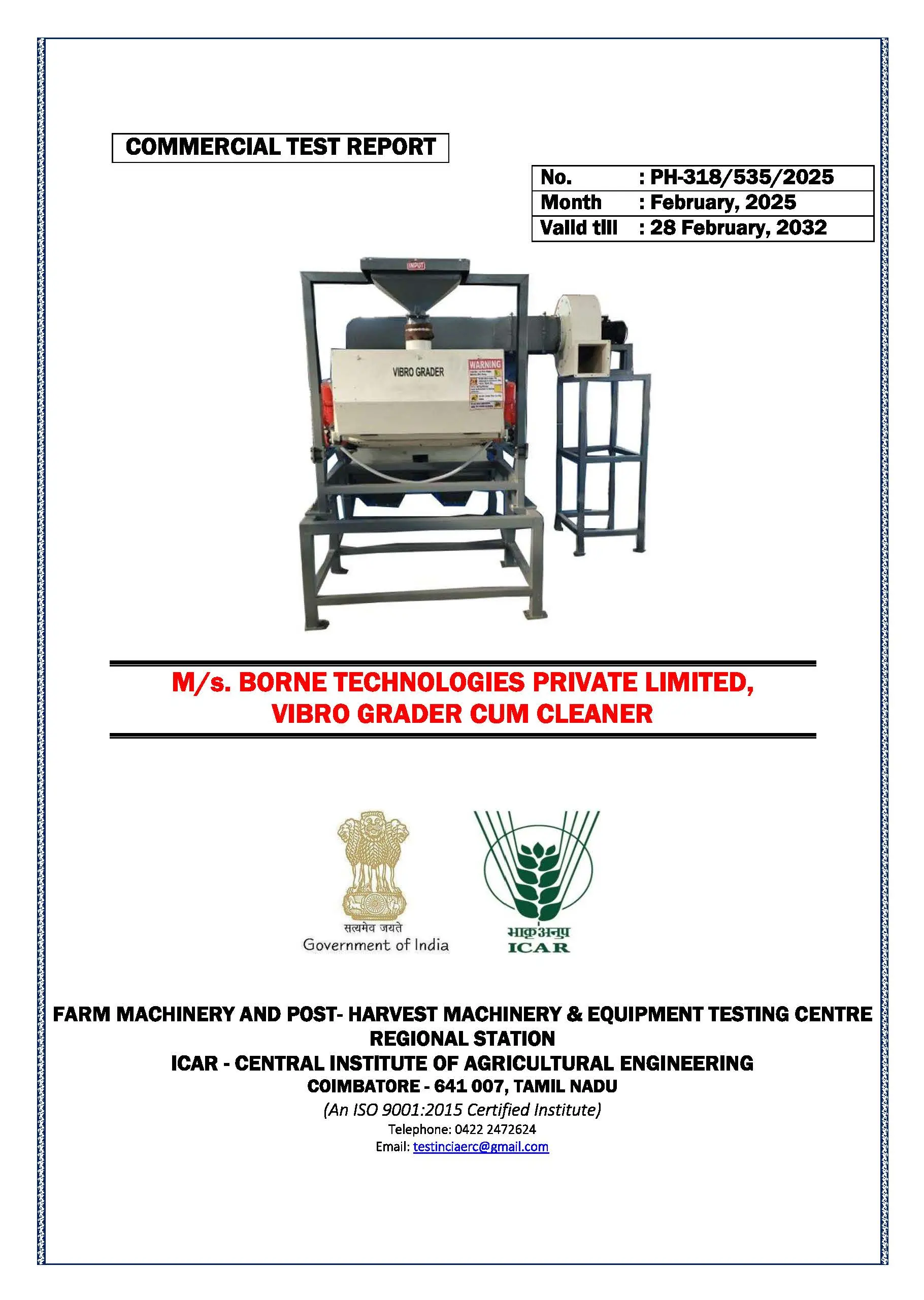 ICAR Certified Millet Grader Machine